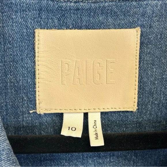 PAIGE Jaxson Blue Denim Mini Dress Womens 10 Vneck Cotton Pockets Classic - Picture 8 of 12